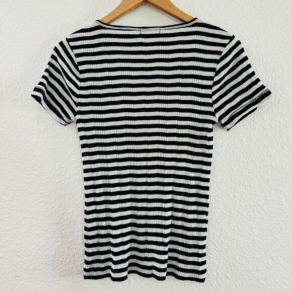 Madewell Striped White Black Tee Shirt Size Medium - Picture 4 of 5